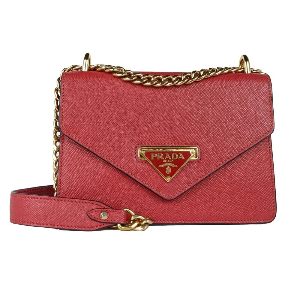 Prada Red Saffiano Triangle Logo Flap Crossbody Bag